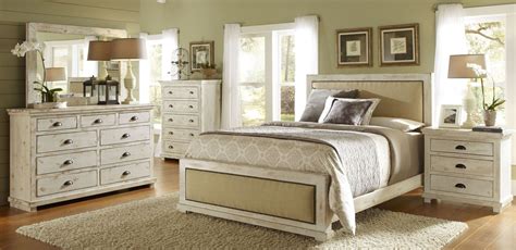 These complete furniture collections include everything you need to outfit the entire bedroom in coordinating style. Willow Distressed White Upholstered Bedroom Set, P610-34 ...