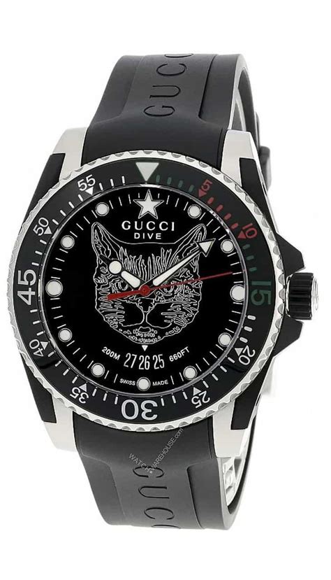 Gucci Dive 40mm Quartz Black Dial Black Rubber Mens Watch Ya136320