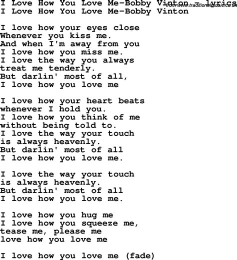 Love Song Lyrics For I Love How You Love Me Bobby Vinton