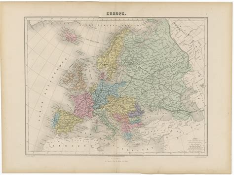Antique Map Of Europe By Migeon 1880