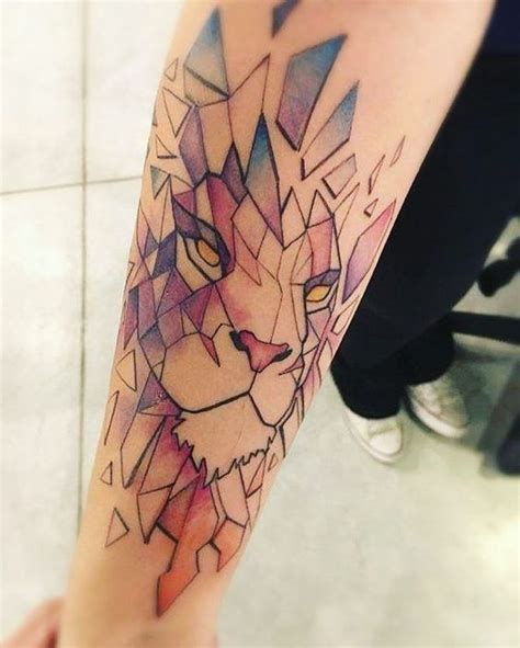 Geometric Watercolor Lion Right Side Watercolor Lion Tattoo
