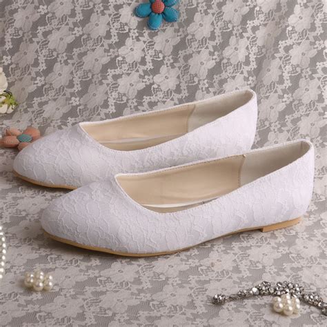 Wedopus Womens Flats White Ivory Round Toe Lace Wedding Bridal Shoes
