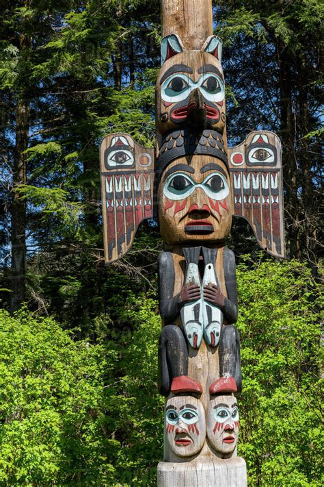 Native Alaskan Totem Pole On A Sunny Day Totem Bight State Historical