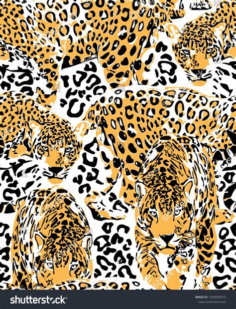 Seamless Pattern With A Different Wild Leopards And Spots Of Skin
