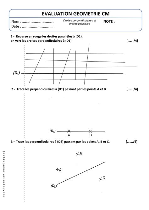 Evaluation Geometrie Droite Perpendiculaires Et Parallèles Géométrie