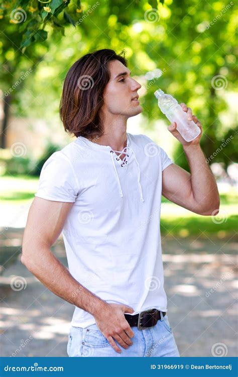Man Drinks Water From Bottle Stock Image Image Of Nature People