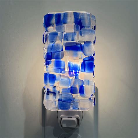 Glass Night Light Blue And White Chunky Fused Glass Kitchen Etsy