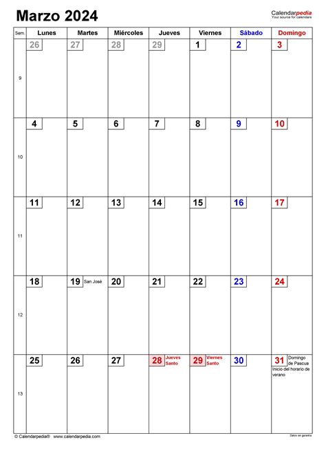 Calendario Marzo 2024 En Word Excel Y Pdf Calendarpedia
