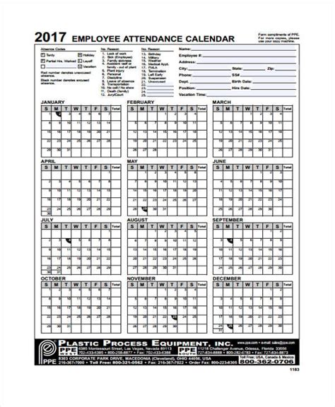 Free Printable Employee Attendance Calendar 2021