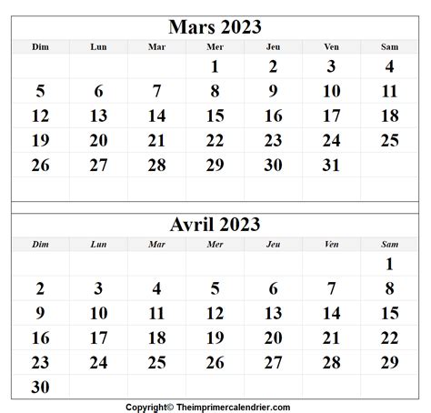 Calendrier Mars Avril 2023 The Imprimer Calendrier