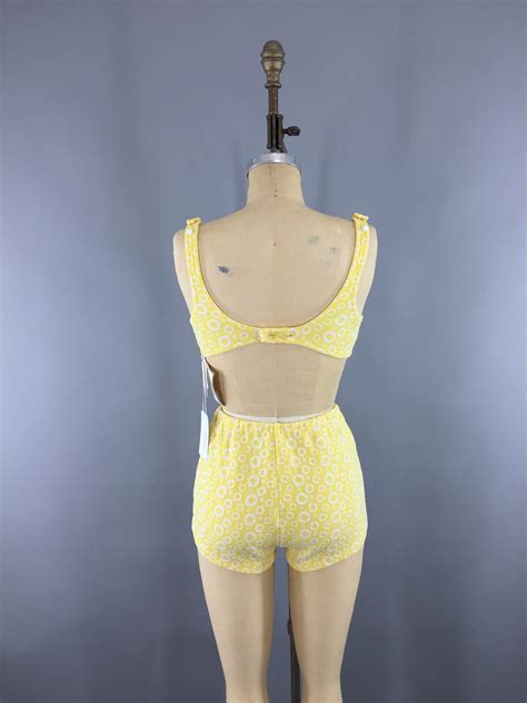 Vintage 1960s Bikini Itsy Bitsy Teeny Weeny Yellow Polka Dots