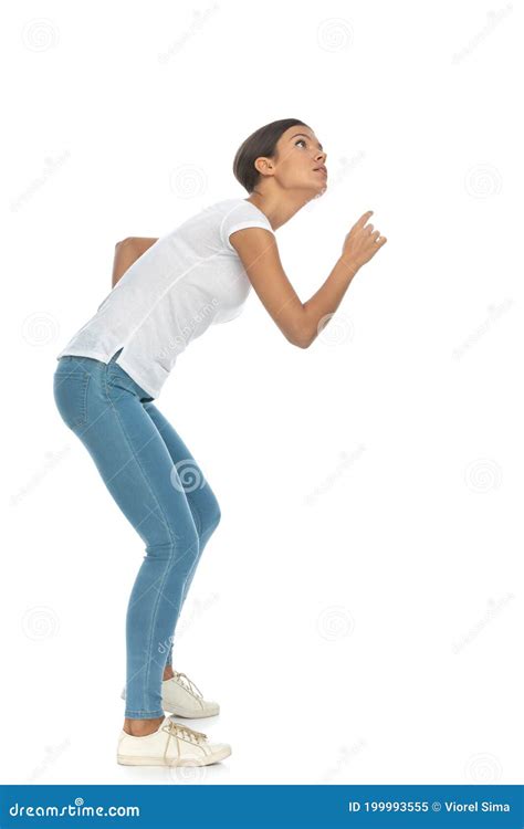 Side View Of Focused Casual Woman Bending Stock Image Image Of