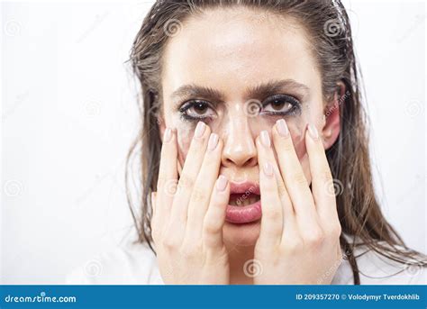 Crying Woman With Makeup Bad Emotions Emotional Concept Hard Life