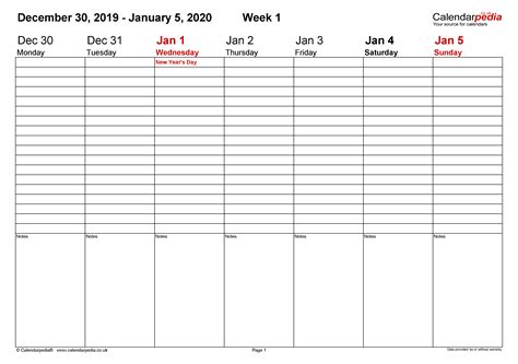 Weekly Calendar 2020 Uk Free Printable Templates For Word