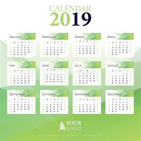 2019 Calendar Doodle Drawing Vector With Week Starting On Sunday Stock