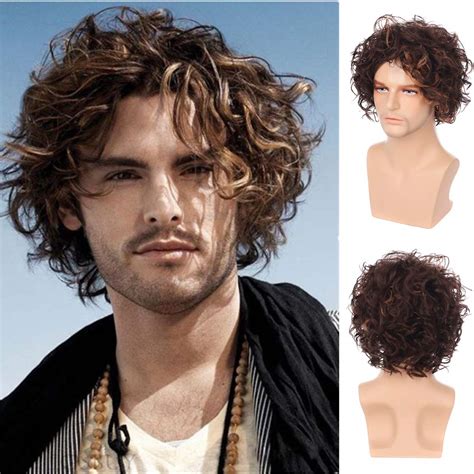 Buy Mens Short Brown Curly Layered Wig Fluffy With Bang Halloween Costume Hair Party Cosplay