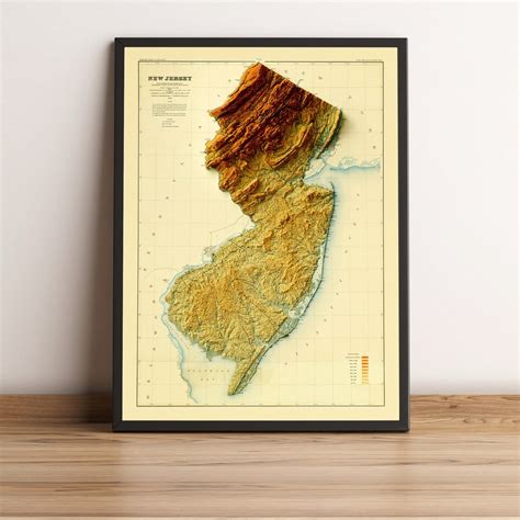 New Jersey Map New Jersey 2d Relief Map New Jersey Vintage Map New