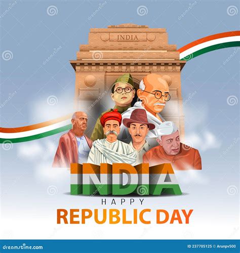 Happy Republic Day India Freedom Fighters With India Gate Vector