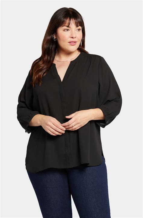 Pintuck Blouse In Plus Size Black Black Nydj