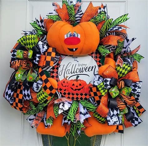Halloween Pumpkin Deco Mesh Wreath Happy Halloween Door Wreath