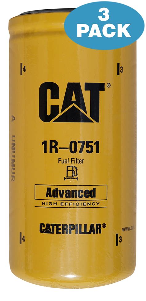 3 Pack Caterpillar 1r 0751 Advanced High Efficiency Fuel Filters