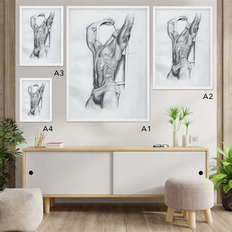 Erotic Nude Man On The Pool Ladder Pencil Drawing Print Etsy Finland