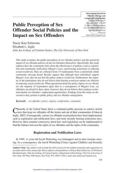 Pdf Public Perception Of Sex Offender Social Policies And The Impact