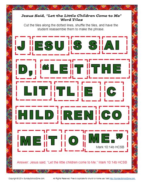 Let The Children Come To Me Word Tiles Bible Activities