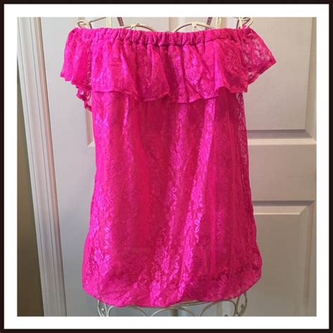 33 Off Boutique Tops 🆕sexy Cold Shoulder Hot Pink Lace Top From 💞