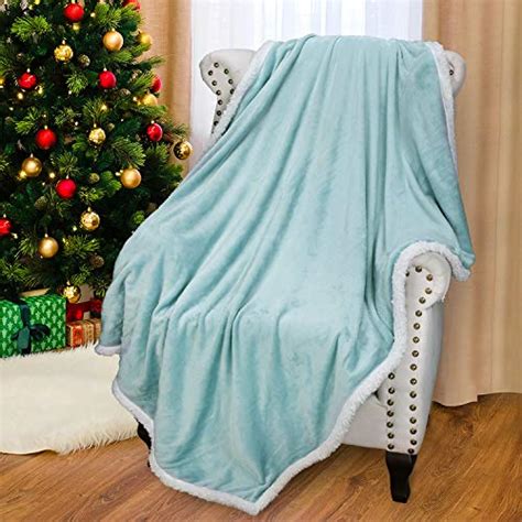 Catalonia Teal Fluffy Sherpa Throw Blanket Super Soft Mink Plush Couch