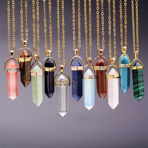 Colors Natural Stone Opal Pendant Necklace Female Bullet Shape