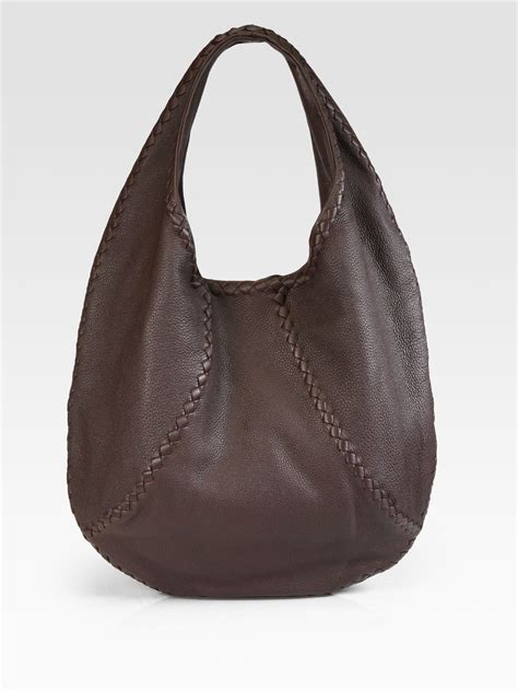 Bottega Veneta Cervo Large Leather Hobo Bag In Brown Maroon Lyst