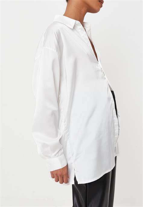 White Extreme Oversized Satin Shirt Missguided