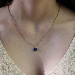 Dainty Evil Eye Necklace Blue Evil Eye Necklace Greek Mati Etsy