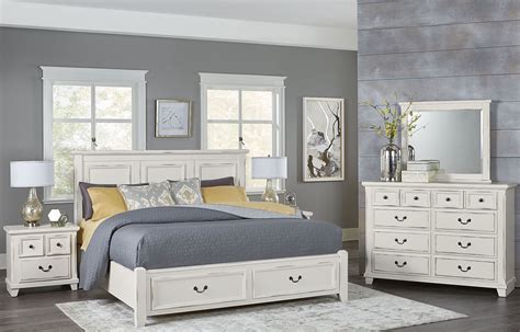 Distressed white bedroom furniture is a way to have new furniture and make it look old or worn. Timber Creek Distressed White Mansion Storage Bedroom Set ...