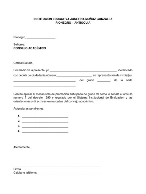 Formato Solicitud De Promocion Anticipada Pdf