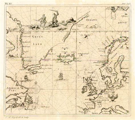 Antique Sea Chart Of The North Atlantic Ocean By Jw Heydt Sanderus