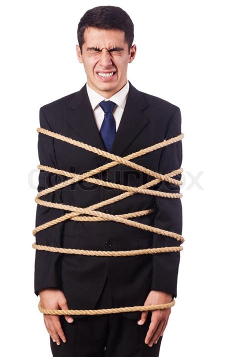 Businessman Tied Up With Rope On White Stock Image