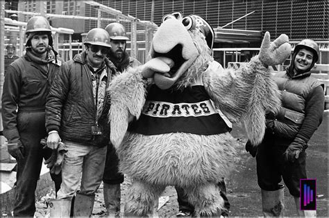 See and discover other items: Pittsburgh Pirates mascot on opening day 1983, with subway construction workers. #Pittsburgh # ...