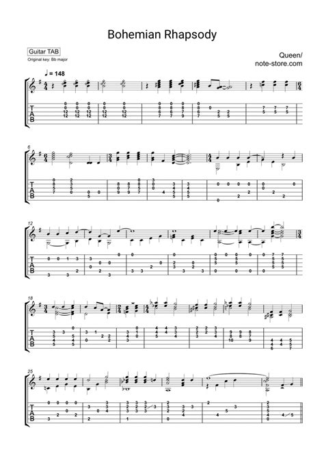 Queen Bohemian Rhapsody Chords Guitar Tabs In Note Store Guitar