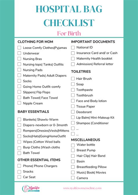 Pregnancy Printable Hospital Checklist For Mom Baby
