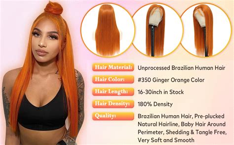 Amazon Com Subella Ginger Orange Straight Lace Frontal Wig Pre Plucked Hairline With Baby Hair