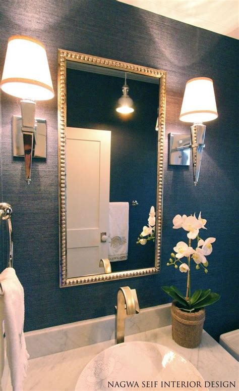20 Brilliant Navy Blue Powder Room Ideas | Small bathroom wallpaper