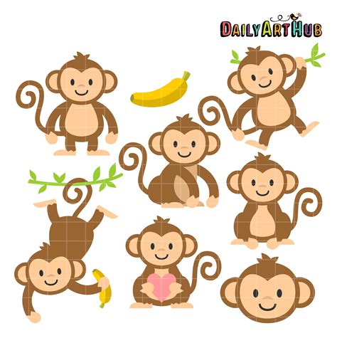 Cute Monkeys Clip Art Set Daily Art Hub Free Clip Art Everyday