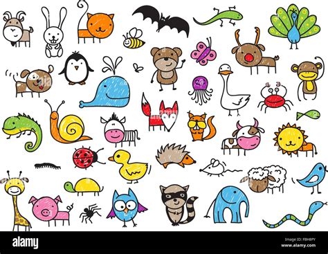 Lindo Estilo De Dibujo Infantil Colección De Animales Imagen Vector De