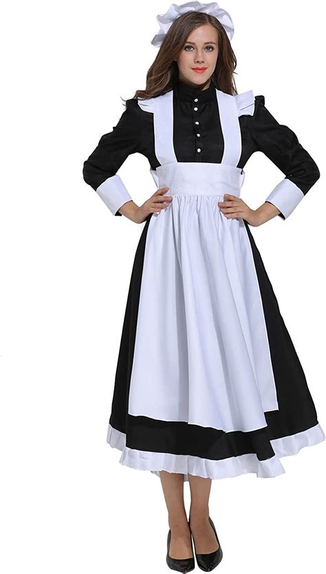 Victorian Maid Adult Fancy Dress Costume Blavk M Uk Clothing