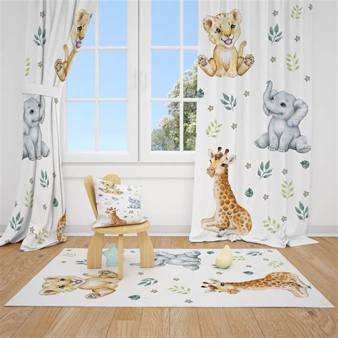 Cute Jungle Animals And Stars Baby Boy Room Curtains Nursery Etsy