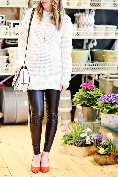 Valentines Day Outfit Idea Faux Leather Leggings Oversized Sweater