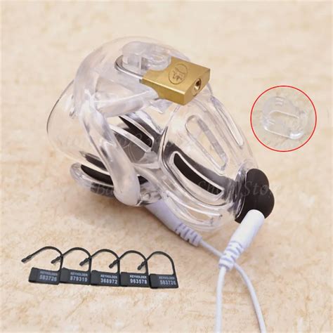 new design electric shock penis rings male chastity device with padlock cock cage electro shock