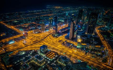 Dubai City Night View From Burj Khalifa United Arab Emirates Ultra Hd